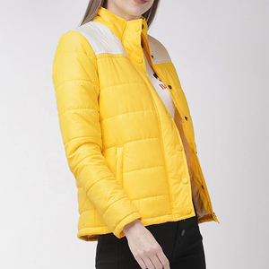 Veste matelassée jaune tendance pour femme, col montant, manches longues, vêtement d'hiver, couleur unie, tissu tissé, doublure en nylon respirant - Product Image 4