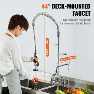 Rubinetto Industriale Alto 44 Pollici in Ottone con Spazio di Installazione di 8 Pollici, Bocca Girevole da 12 Pollici, Stile a Montaggio Superficiale, Spruzzatore Estensibile per Centri Commerciali - Product Image 2