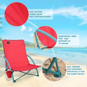 Chaise de plage portable légère rose lowback Sling avec porte-gobelet siège extérieur rabattable pour les festivals de pique-nique de camping - Product Image 3