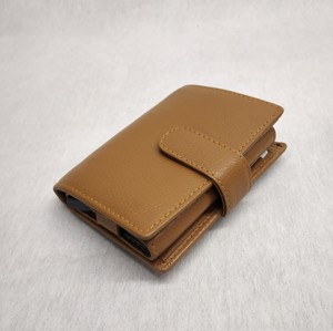 Cowhide Leather ID Card Sleeve Holder <b>Metal</b> Button Coin Zipper <b>Wallet</b> Mens Purses Tri Fold Short RFID Luggage Tag Passport Set - Product Image 6