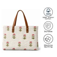 Sacs fourre-tout en toile matelassée structurée, faits main par des artisans de Jaipur, style bohème, légers, imprimés au bloc, avec poignées en cuir, pour l'été et l'automne