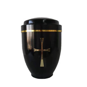 Urna Funeraria de Metal Negro con Cruz Dorada, Urna Conmemorativa de Sobremesa, Florero con Grabado Personalizado, Recuerdo Conmemorativo - Product Image 1