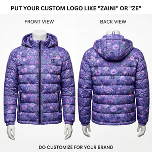 Men Long Puffer Jacket 190 GSM Polyester Taslon Hooded Dark Pink Quilted Panel Waterproof Windproof <b>Camouflage</b> Pattern OEM ODM - Product Image 1