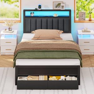 Lit double en métal noir d'origine vietnamienne avec éclairage LED RGB, mobilier moderne haut de gamme pour la maison, vente en gros - Product Image 1