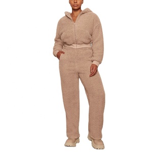 Nouvel ensemble de survêtement pour femme, tendance hiver, deux pièces, doux et chaud, sweat à capuche zippé Teddy - Product Image 1