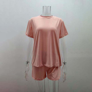 Ensemble 2 pièces tricoté pour femme, couleur unie, col rond, manches courtes, coupe ample, décontracté, printemps-été, usage quotidien, vert - Product Image 4