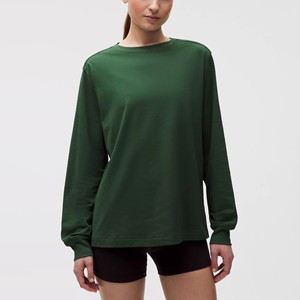 Camiseta de Punto de Manga Larga y Cuello Redondo para Mujer, Color Sólido, Corte Regular, Informal, para Todas las Temporadas, Transpirable, 100% Algodón Jersey, ODM - Product Image 1