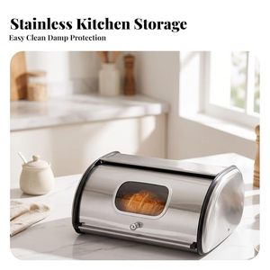 Boîte à pain en acier inoxydable avec couvercle rabattable et fenêtre transparente, récipient de rangement alimentaire pour la cuisine - Product Image 6