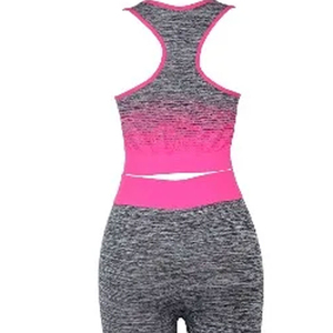 Ensemble de yoga pour femmes de haute qualité, respirant et sans couture, très vendu, en spandex et polyester, 2 pièces, fermeture à cordon, manches courtes pour femmes - Product Image 5