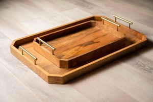 ถาดเสิร์ฟไม้ทรงสี่เหลี่ยมผืนผ้า ดีไซน์เรียบง่าย ทนทาน ตกแต่งด้วยทองแดง - Product Image 4