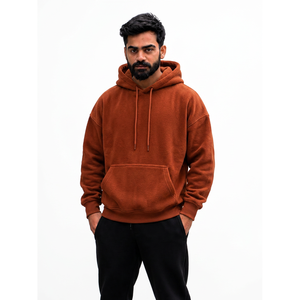 เสื้อสเวตเชิ้ตมีฮู้ดผ้าฝ้ายสีสนิมสำหรับผู้ชาย ทรงปกติ สวมใส่สบาย สีพื้น มีเชือกผูกฮู้ด ดีไซน์กระเป๋า เหมาะสำหรับใส่ในฤดูใบไม้ร่วง - Product Image 1