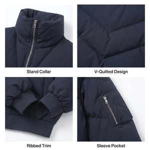 Chaqueta acolchada azul marino para hombre con cuello alto, gruesa, con cremallera y bolsillo en la manga para invierno - Product Image 3