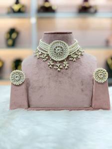 High Quality Trendy White Pearl Zircon Brass Gold Plated Kundan Ethnic Bridal Engagement Wedding Party Anniversary Necklace Set - Product Image 4
