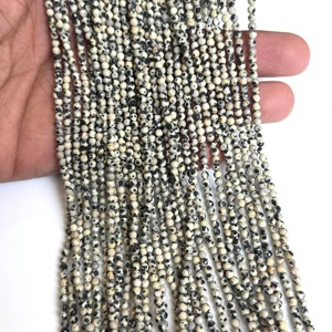 Perles de jaspe dalmatien naturel 2 mm, perles de jaspe rondes facettées, petites perles de pierre de jaspe micro-facettées, brin de jaspe naturel en vrac - Product Image 3