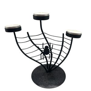 Portavelas de Halloween Resistente, Portavelas de Hierro Negro con Diseño de Telaraña, con 3 Portavelas para Decoración del Hogar en Halloween - Product Image 1