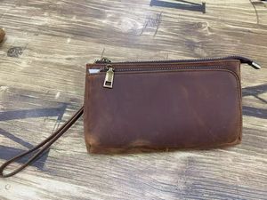 Ando Bag Genuine Cowhide Leather Vintage <b>Zip</b> Wristlet <b>Wallet</b> Clutch Pouch with Wrist Strap - Product Image 2