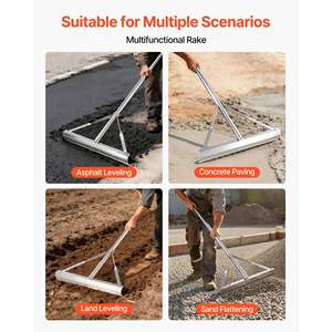 60-Inch Handle 20-Inch Wide Head Aluminum Excavator Rake Heavy Duty Scape Leveling Tool for Asphalt Concrete Paving <b>Sand</b> - Product Image 2