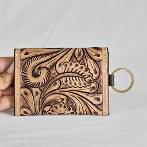 Monedero de cuero Walla, nuevo y moderno, tarjetero, hecho a mano, tallado, 100% cuero genuino, cierre de botón, antirrobo, para mujer - Product Image 2
