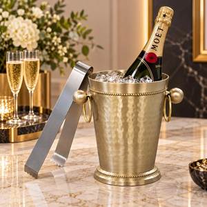 Seau à glace rond en métal doré White Royals avec couvercle et poignées, refroidisseur de boissons pour bar et table de fête à domicile - Product Image 6