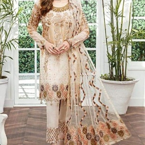 Robe traditionnelle indienne pakistanaise en soie et mousseline de soie 2021, dernière collection, entièrement brodée à la main, costume Salwar pour adultes, vente chaude 'Fancy' - Product Image 1