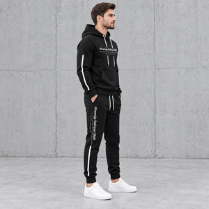 Khawaja Rafique Ullah Enterprises Men's <b>Black</b> Hooded Winter Solid Full Length Casual Sweatshirt <b>Pants</b> Set - Product Image 2