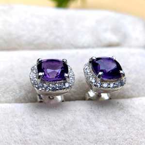 Boucles d'oreilles en améthyste naturelle, argent sterling 925 ou or 14 carats, halo de pierres précieuses violettes, bijoux de mariage, cadeau de mariée pour elle - Product Image 5