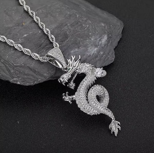 จี้รูปมังกรแบบ Iced Out ชุบเงิน จี้มังกรจีน สไตล์ฮิปฮอป สำหรับทุกเพศ - Product Image 3