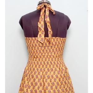 เดรสทรงเอพิมพ์ลายดอกไม้สไตล์โบฮีเมียนทันสมัยสวยงาม คอทรงโอ ความยาวระดับเข่า ผ้าฝ้าย พิมพ์ลายบล็อก สำหรับงานปาร์ตี้ฤดูร้อน ฤดูใบไม้ผลิ ฤดูร้อน - Product Image 6