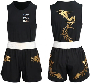 Custom <b>Professional</b> Boxing Uniform New Design Sleeveless Gold Dragon Graphic Boxing Set Quick-Dry Breathable Training Wear - Product Image 1