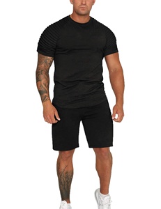 Camisetas y pantalones cortos de entrenamiento personalizados para hombre, conjunto de dos piezas de algodón 100%, para gimnasio, venta al por mayor - Product Image 2
