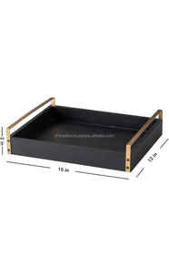 ถาดเสิร์ฟไม้หรูหราพร้อมที่จับโลหะถาดตกแต่งธรรมชาติสำหรับห้องครัวห้องรับประทานอาหารอุปกรณ์จัดระเบียบบนโต๊ะอาหาร - Product Image 2