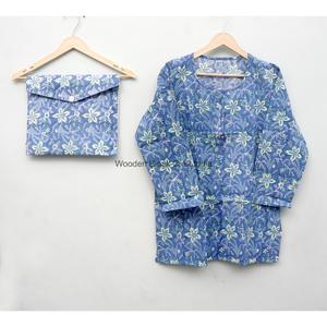 Custom Floral Front Logo Women's Sleepwear Pajama Set 100% Cotton Round Neck Long Sleeve Long Pants Two Piece Homeware - Product Image 2
