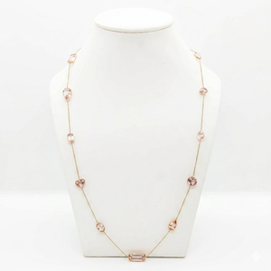 Collier en Morganite naturelle en or jaune massif 18 carats – Chaîne de pierres précieuses roses serties en forme mixte, bijoux de luxe de créateur - Product Image 1