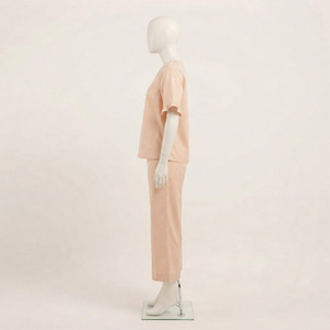 Conjunto de 2 Piezas de Algodón para Mujer, Color Sólido, Manga Corta, Cuello en V, Cintura Elástica, Ropa Casual para Estar en Casa, Ajuste Invernal para Adultos, Transpirable - Product Image 2