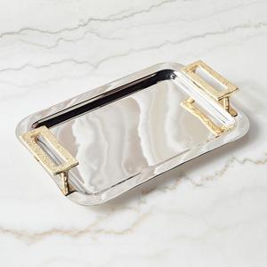 Luxury <b>Silver</b> Metal Serving <b>Tray</b> Crafted From Premium Stainless Steel With Elegant <b>Mirror</b> Finish Designed For Serving Tea Coffee - Product Image 1
