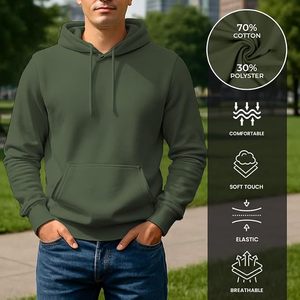 Sudadera con Capucha para Hombre, Color Sólido, Corte Regular, Algodón French Terry, Estilo Casual para Otoño, Diseño con Bolsillos, Manga Larga - Product Image 2