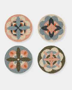 Ensemble de sous-verres perlés géométriques ronds en mosaïque, faits à la main avec perles de verre, couleurs pastel douces, style bohème, pour la décoration de table - Product Image 1