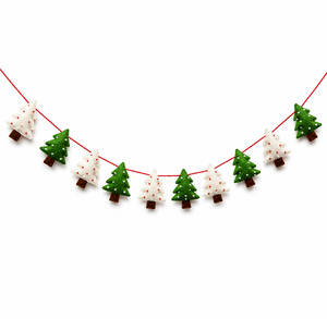 Premium Handmade Green and White Felt <b>Christmas</b> <b>Tree</b> Garland with Cotton Rope Decoration - Product Image 1