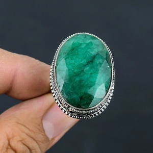 Natural Green <b>Emerald</b> 925 Sterling <b>Silver</b> Vintage Style Handmade Adjustable <b>Ring</b> for Her Wholesale Gemstone Jewelry - Product Image 4