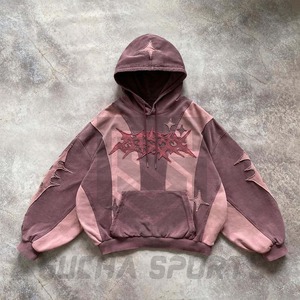 100% Cotton Oversized Vintage Distressed Patch <b>Work</b> Acid Wash Hoodie Custom Logo Sweatshirt Casual Stone Wash Thermal <b>Hoodies</b> - Product Image 2