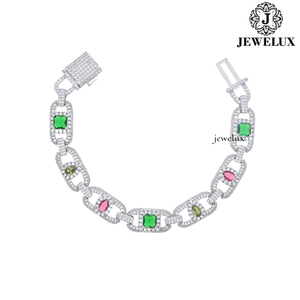 Premium Quality Women's 925 Silver Rhodium Plated <b>Statement</b> <b>Necklace</b> With Moissanite Emerald Cut Stones Geometric Link Chain - Product Image 3