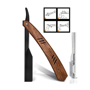 มีดโกนหนวดตรงสแตนเลส ด้ามไม้ น้ำหนักเบา ทนทาน สำหรับช่างตัดผม - Product Image 1