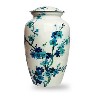 Urne funéraire en aluminium pour cendres humaines adultes, couvercle floral peint à la main, écologique, durable, capacité de 220 pouces cubes - Product Image 1