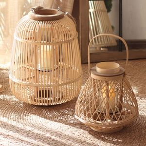 Ensemble de 2 porte-bougies en rotin avec tressage traditionnel, charme intemporel, éclairage décoratif - Product Image 6