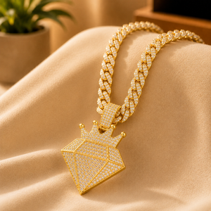 18K Vermeil Yellow <b>Gold</b> <b>Pendant</b> Cuban Link Chain Round Cut Diamond Hip Hop Moissanite Jewelry Gift - Product Image 6