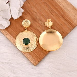 Boucles d'oreilles pendantes élégantes et stylées en onyx vert naturel pour femmes - Product Image 5