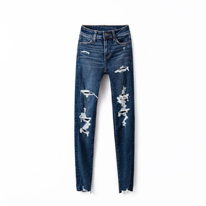 High Waist Skinny Ripped Distressed Denim <b>Jeans</b> Plus Size Full Length <b>Soft</b> Cotton Spandex Casual Style Button Fly Women's <b>Jeans</b> - Product Image 3