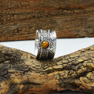 Tiger Eye <b>Spinner</b> <b>Ring</b> 925 Sterling Silver Handmade Fidget Tiger Eye Gemstone <b>Ring</b> Anxiety Relief - Product Image 2