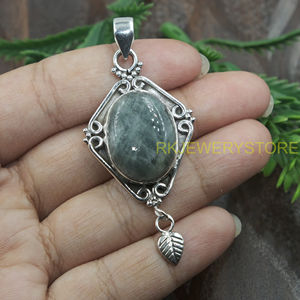 Natural Aquamarine Gemstone Pendant 925 Sterling Silver Handmade Vintage Boho <b>Leaf</b> Dangle Designer Jewelry Gift for Women Unisex - Product Image 4