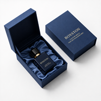 Caja de Embalaje de Perfume para Hombre de Cartón Rígido Negro con Logotipo Personalizado, con Lámina Dorada y Forro de Satén